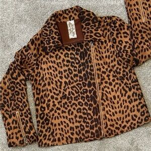 Sadie & Sage Womens Biker Moto Jacket Asymmetrical Zip Leopard Print Sm.